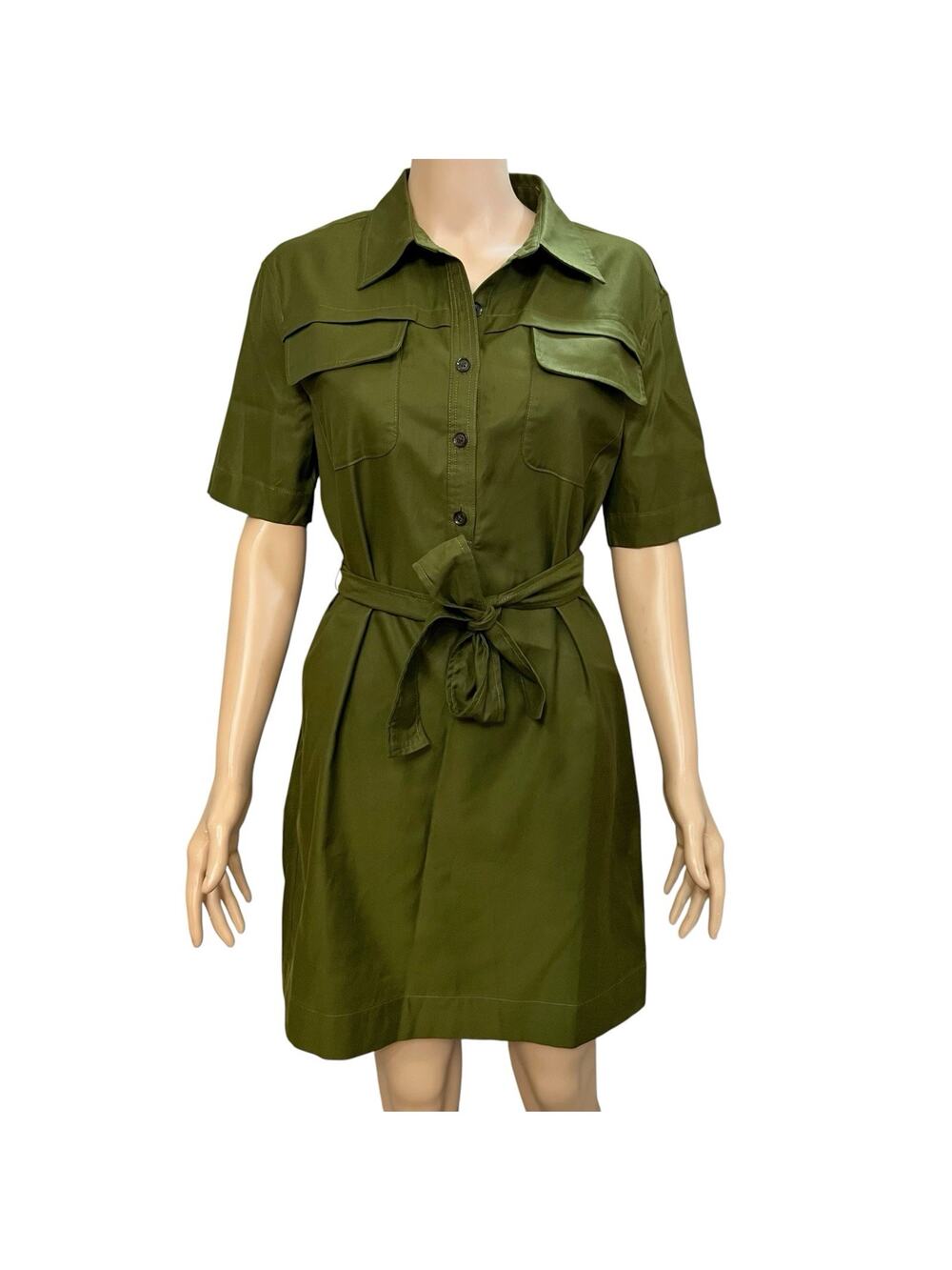 Banana Republic Safari Utility Shirt Dress Small Belted Green Mini Short Sleeve